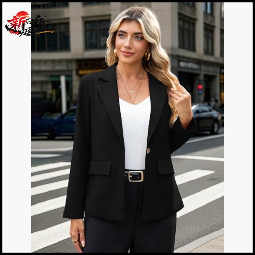 Polyester Blazer With Pockets Open Front Long Sle… - image 3